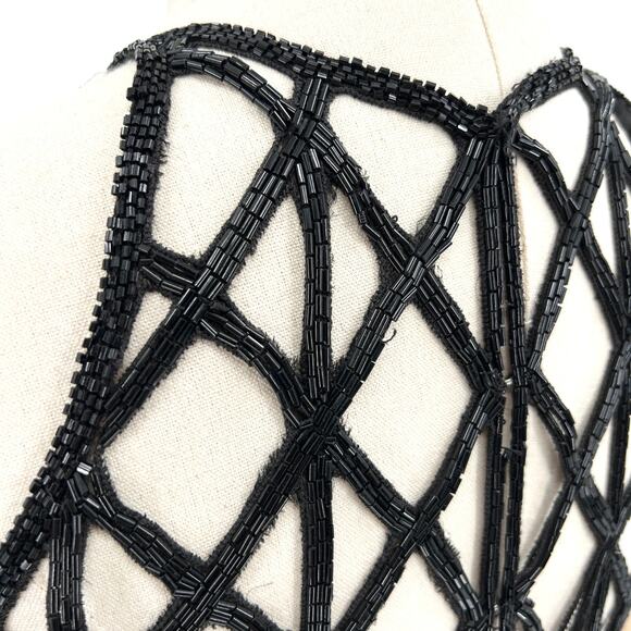 Vintage Y2K Scala Black Beaded Open Back Lattice Evening Gown - Picture 3 of 11